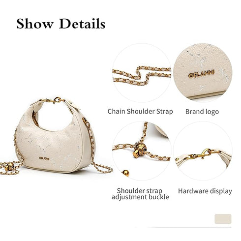 GELANNI – Veneta Bag for Women & Girls, Premium PU Handbag, Comes with Adjustable & Detachable Gold Chain, An Ideal Gift for Female -Off White